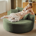 Oversized Round Chair Lounge Chaise Indoor, Upholstered Corduroy Deep Seat - Image 3