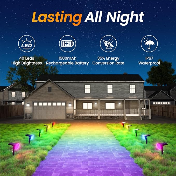 Fabrito Color Changing Solar Spot Lights Outdoor 8 Pack, Auto On/Off RGB - Image 8
