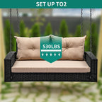 YITAHOME Wicker Hanging Porch Swing Chair 2-Seats Outdoor Black Rattan Patio - Image 5