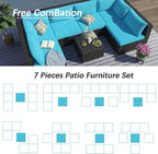 7 Piece Outdoor Patio Furniture Sets, Turquoise Patio Sectional Furniture - Image 5