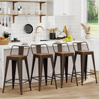 WENTMENT Industrial Rusty Bar Stools Set of 4, Wooden Seat, Removable Back by WENTMENT