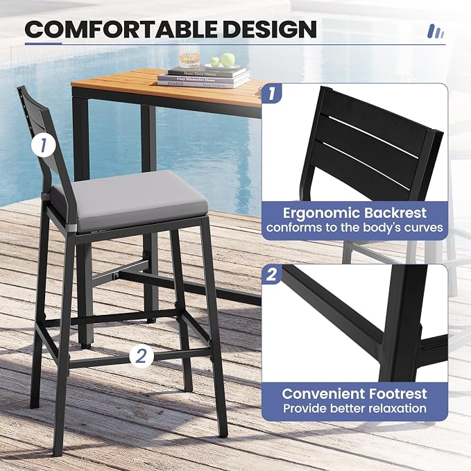 Crestlive Products Outdoor Bar Stools Set of 4, Patio Counter Height Barstools - Image 4