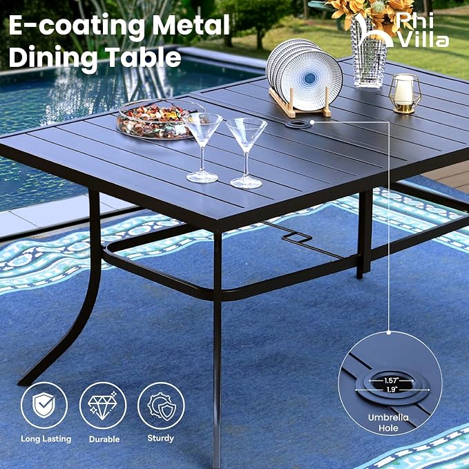 PHI VILLA 8 Piece Outdoor Furniture Patio Dining Set, 6 Swivel Textilene Fabric - Image 5