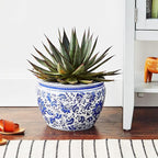 Red Lantern 12" Floral Blue & White Porcelain Fishbowl Planter or Cachepot - Image 2