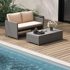 Tangkula Outdoor Rattan Daybed, Wicker Loveseat & 31 Gallon Storage Ottoman - Image 4