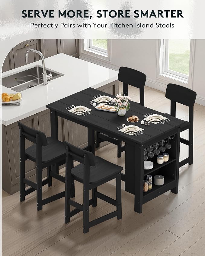 SERWALL Outdoor Bar Table and Chairs Set, 5-Piece HDPE Counter Height Patio - Image 7
