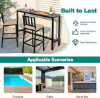 COSTWAY 3 Piece Outdoor Patio Bar Set, Metal Bar Table and Chairs Set - Image 7