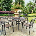 PHI VILLA 38 Inch Outdoor Round Dining Table, Metal Wrought Iron Slat Patio - Image 2