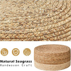 Wimarsbon Round Foot Stool Natural Seagrass Poufs Ottoman Hand Weave Footrest - Image 4
