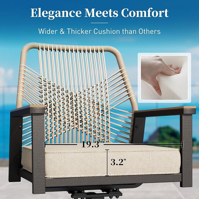Patio Dining Set 7 Piece, 4 Woven Rattan Fixed Chairs and 2 Swivel Chairs - Image 7