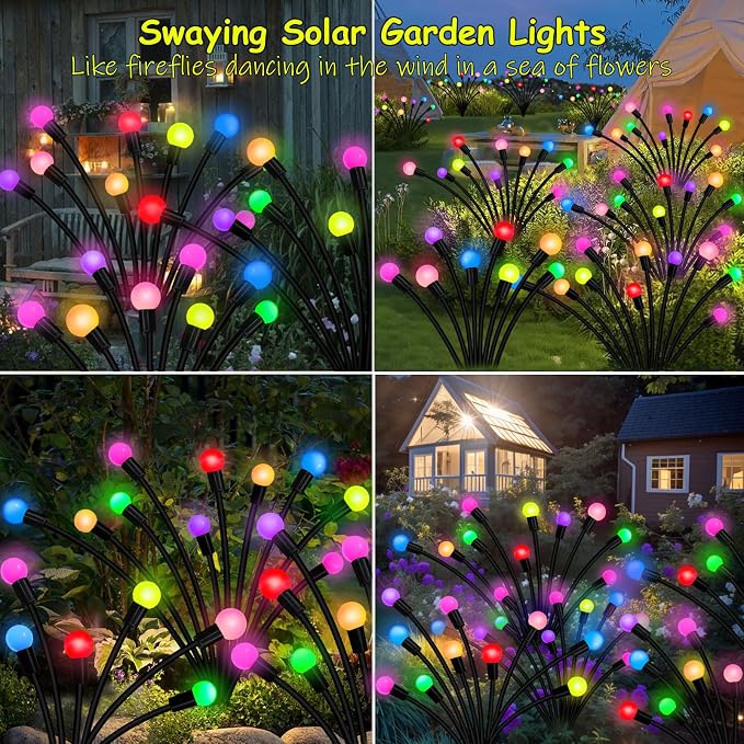 Kohlrabi Solar Garden Lights Outdoor, 4 Pack 40 LED Solar Firefly Lights - Image 4