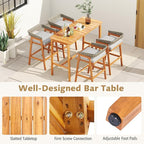 Tangkula 5 Piece Patio Bar Set, Outdoor Acacia Wood Counter Height Table - Image 5