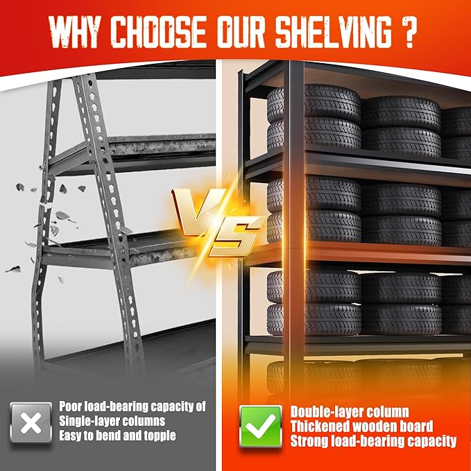 Garage Shelving, 3 Tier Garage Storage Shelves, Adjustable Heavy Duty Metal - Image 4