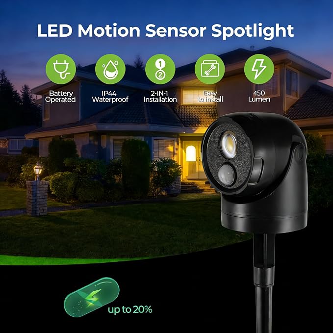 Large 2-in-1 LED Motion Sensor Outdoor Spotlight, IP44 Waterproof 450 Lumen - Image 2