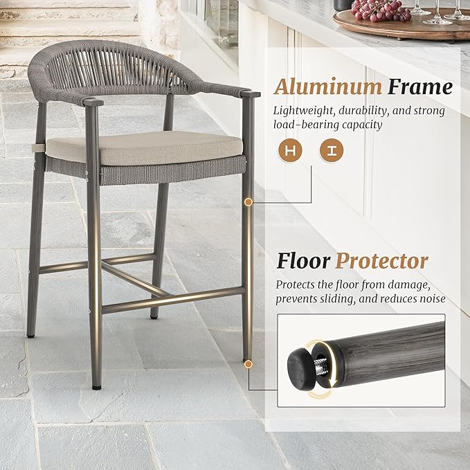 Bar Stools Set of 6, 24.8'' Aluminum Outdoor Bar Stool - Image 5