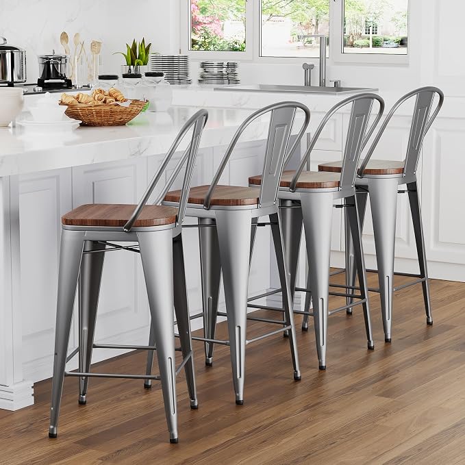 Yongqiang 24 inch Bar Stools Set of 4 Metal Kitchen Counter Height Bar Chairs by lightupyourlife