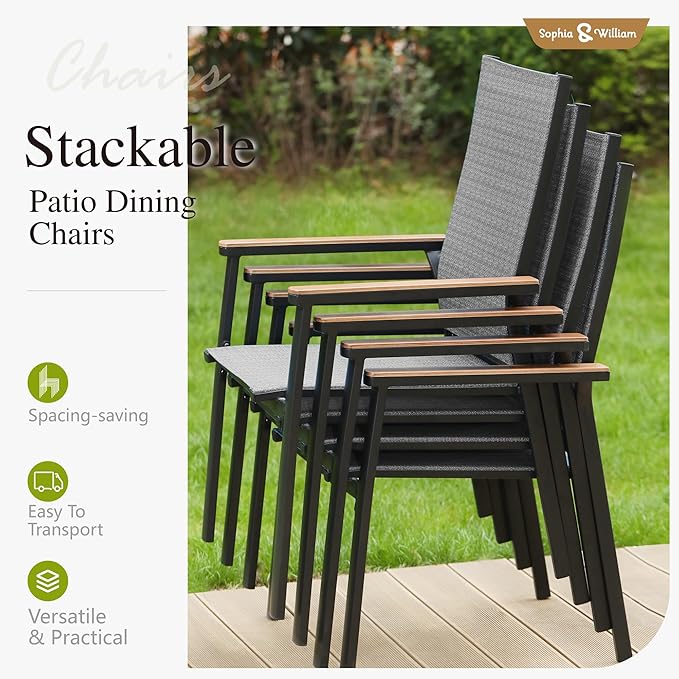Sophia & William Outdoor Patio Dining Set 7 Pieces, 6 Aluminum Patio Dining - Image 2