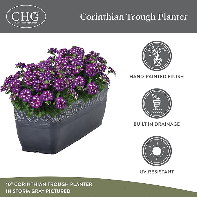 Classic Home and Garden Corinthian Trough Planter, Ivory Ash - Image 4