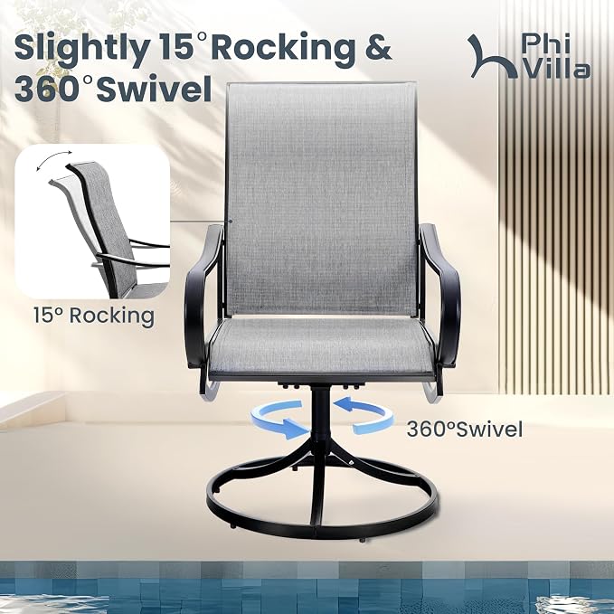 PHI VILLA 7 Piece Patio Dining Set, 6 Swivel Patio Chairs - Image 2
