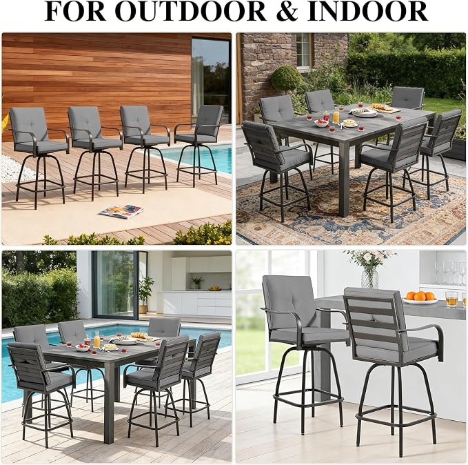 Patio Swivel Bar Stools, Outdoor Bar Height Swivel Chairs Set of 4 - Image 7