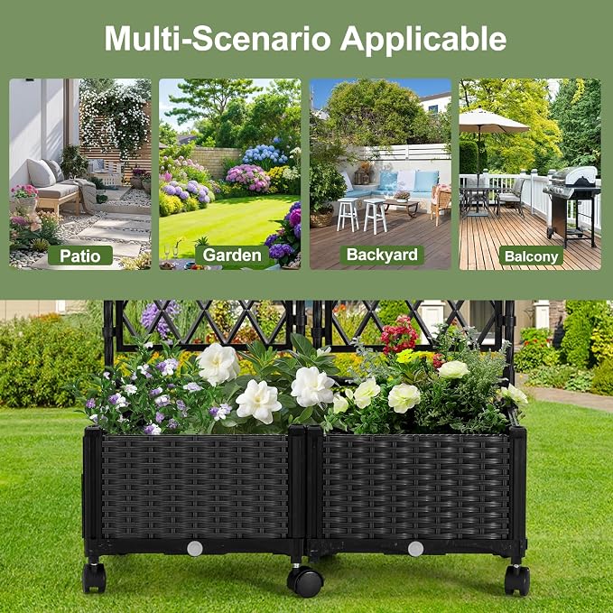 Planter Box with Trellis, 4ft Tall Self-Watering Plastic Raised Garden Beds and - Image 6