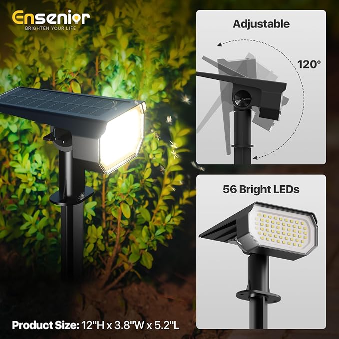 Ensenior Solar Spotlights Outdoor, 56 LEDs Brightness Adjustable 6500K LED - Image 5