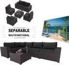 Kullavik 6PCS Outdoor Patio Furniture Set PE Wicker Rattan Sectional Sofa Patio - Image 7