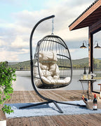 FREDEES Egg Swing Chair with Stand, Outdoor Hanging Egg Chair with Cushion - Image 3