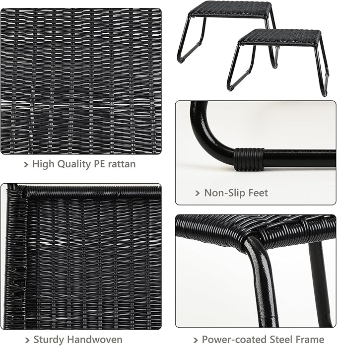 Wicker Ottomans Outdoor Footstool, Patio Rattan Garden Furniture All Weather - Image 5