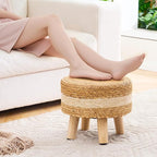 Handwoven Round Ottoman, Natural Water Hyacinth Outdoor Patio Pouf Seagrass Low - Image 4