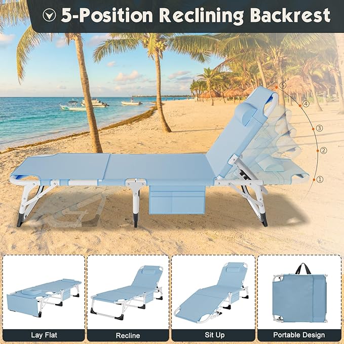 MOPHOTO Oversized Beach Lounge Chair, 5-Position Adjustable Tanning Chair - Image 6