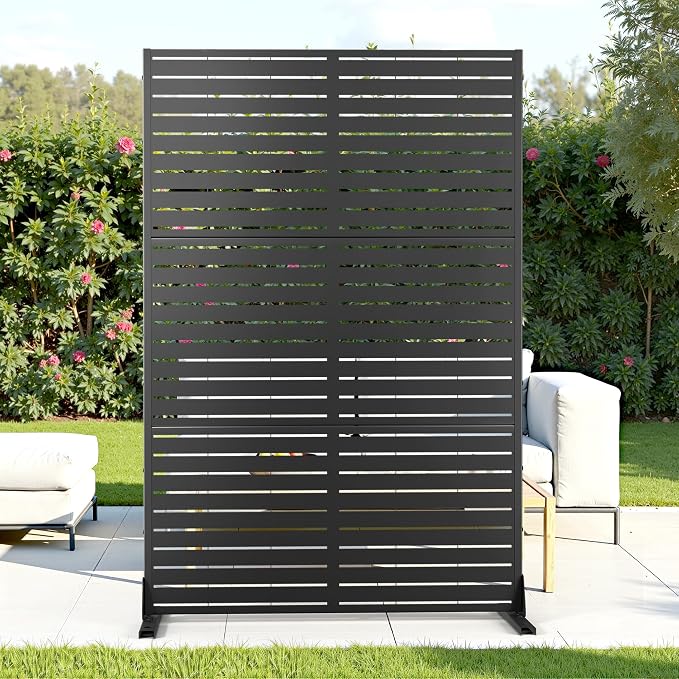 Metal Privacy Screen with Stand 72" H×47" W Outdoor Freestanding Privacy Screen by FENCY