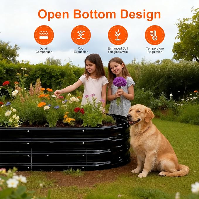 Raised Garden Bed Outdoor 2 Sets Oval Large Coating Metal Planter Box - Image 7
