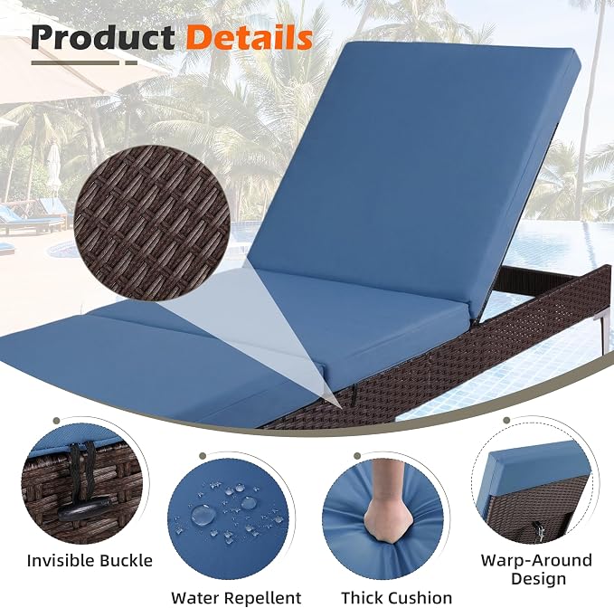 HOMREST Outdoor Lounge Chairs Set of 6, Patio Wicker Chaise Lounge - Image 5