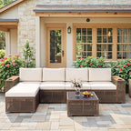 Devoko Patio Furniture Set 6 Piece Outdoor Sectional Sofa Hollow Rattan Patio - Image 2