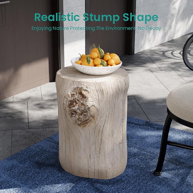 SUNBURY Outdoor Side Table Set of 2, Tree Stump Side Table Antique Beige - Image 5