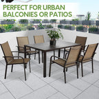 7 Piece Patio Dining Set for 6, 6 Stackable Textilene Chairs and 1 Dining Table - Image 6