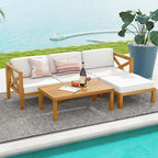 Tangkula 5 Piece Outdoor Conversation Furniture Set, Acacia Wood Sectional Sofa - Image 2