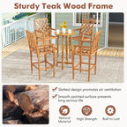 Tangkula 3 Piece Patio Bar Set, Teak Wood Bistro Furniture - Image 6