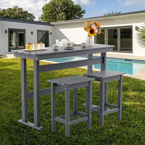 3 Pcs HDPE Outdoor Bar Set of 2 Includes Bar Height Table and Chairs, Patio Bar - Image 2