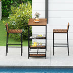 Tangkula Outdoor Wood Bar Set, 3 Pieces Patio Bar Height Table & Chair Set w/ - Image 3