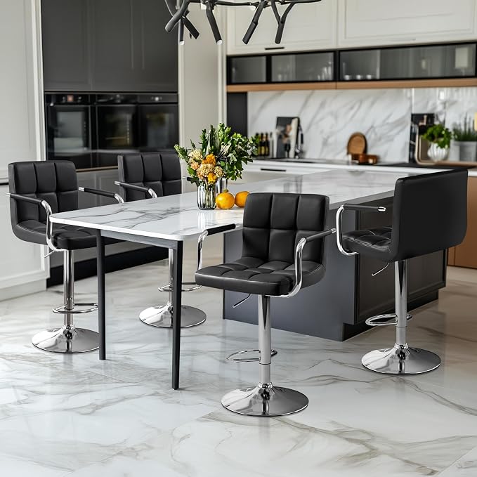 Yaheetech Bar Stools Set of 3, PU Leather Adjustable Barstools - Image 5