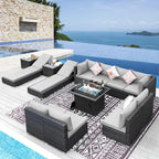 NICESOUL 13 Pcs Patio Set with Fire Pit Table, Modular 10-Seat Wicker Outdoor by NICESOUL