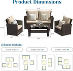 Solaste 4 Piece Patio Outdoor Furniture Sets, Patio Conversation Sofa Wicker - Image 2