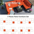 7 Piece Outdoor Patio Furniture Sets, Outdoor Wicker Conversatin Set w Glass - Image 5