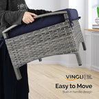VINGLI Wicker Outdoor Ottoman Set of 2, All Weather PE Rattan Footstool - Image 5