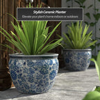 Red Lantern Large 18" Porcelain Fishbowl Blue & White Floral Planter or Cachepot - Image 2