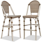 PURPLE LEAF French Bar Stool Set of 2 White Print Finish Patio Bar Stools by PURPLELEAF