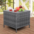 Outdoor Wicker Storage Side Table, Patio Grey PE Rattan End Table by Lvidenoutdoor