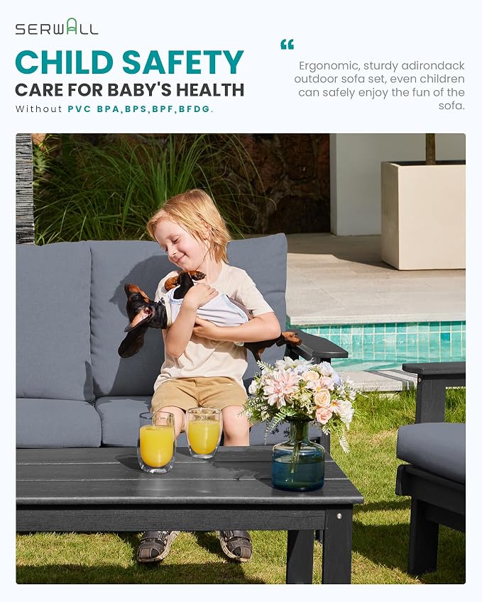 SERWALL 4 Piece HDPE Outdoor Furniture Set, All Weather Wood-Like Outdoor Sofa - Image 6